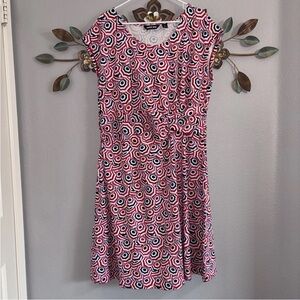 Lands End Womens Size 1X Umbrella Print Red Blue Stretch Fit And Flare Dress